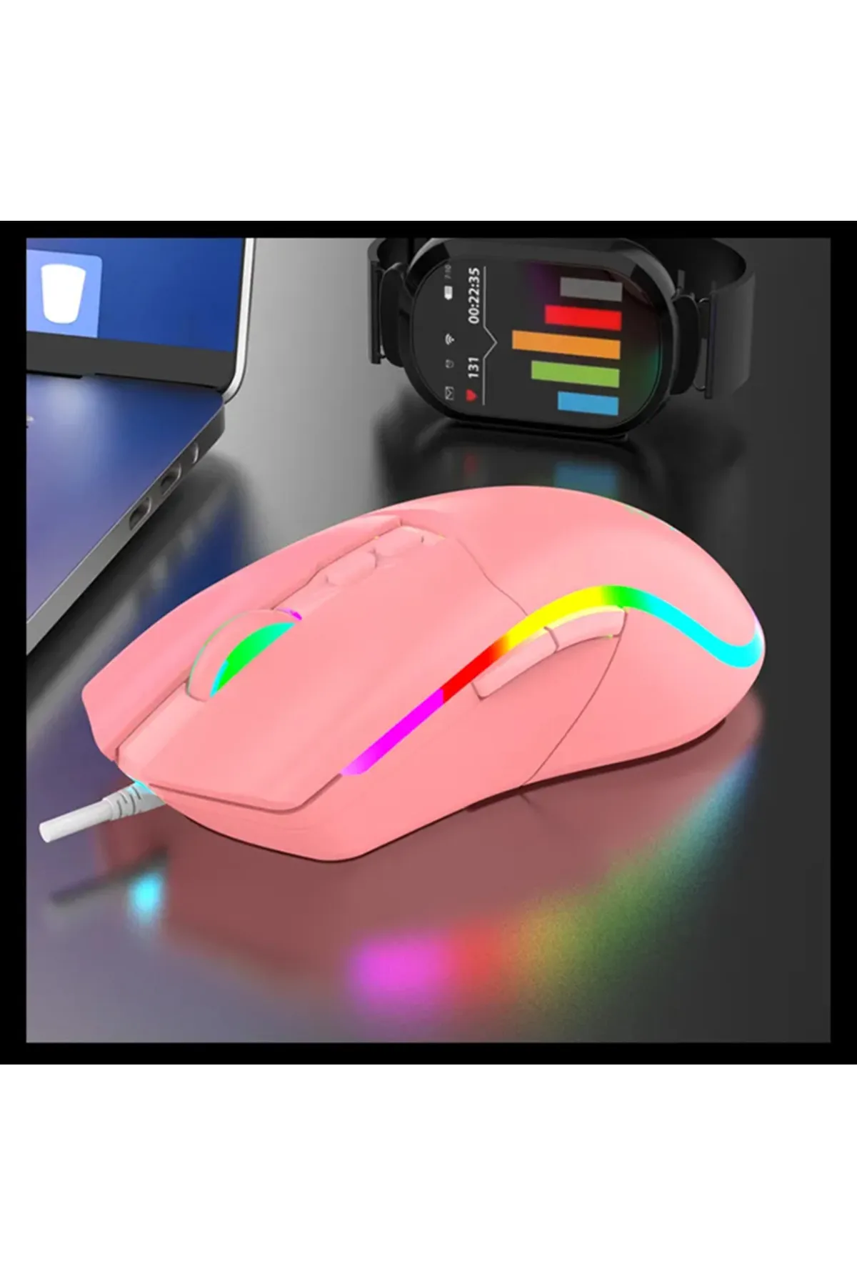 BİLİŞİM BURADA QS-301 PEMBE 7200 DPI OYUNCU MOUSE